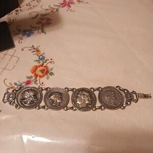 Solid Sterling Silver Italian, Roman Coin Bracelet